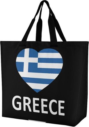 Generic Greek Flag Reusable Shopping Bags One Shoulder Grocery Tote Bag Waterproof Big Purse for Work Travel