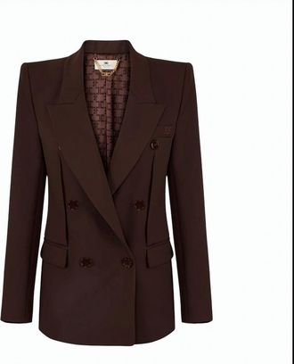 Elisabetta Franchi Lightweight Crepe Peak Lapel Double Jacket