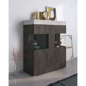 Dmora Vitrina Cantiano, Mueble Expositor 2 Estantes, 4 Compartimentos, 2 Puertas, 118x51x140h Cm Negro Antracita