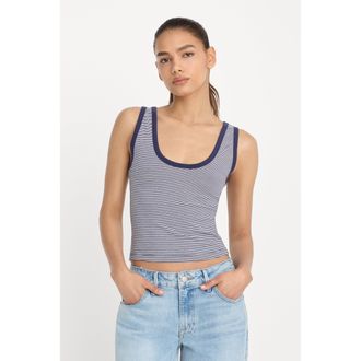 Good American Womens Super Stretch Ringer Tank Top | Horizon Stripe, Size Medium | Good American by Khlo&Egrave; Kardashian