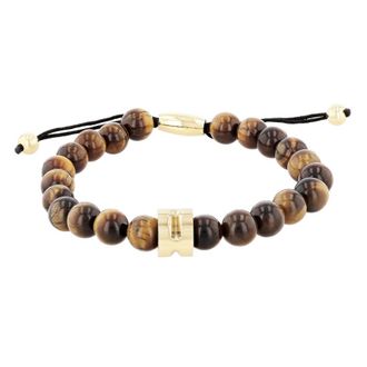 Robert Alton Stainless Steel Tiger Eye Bead Bolo Bracelet