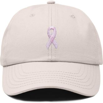 Dalix Pink Ribbon Dad Cap in Beige at Nordstrom