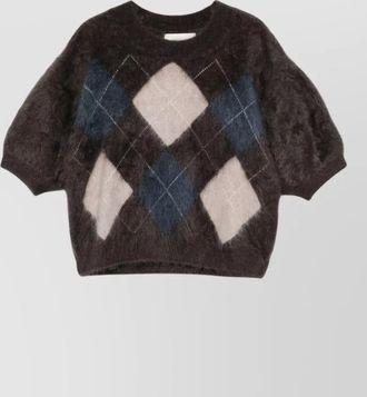 Lisa Yang cashmere brushed argyle short-sleeve sweater