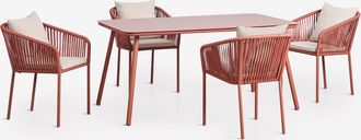 Sklum Set De Mesa Rectangular 160x90 Cm Y 4 Sillas De Comedor En Cuerda Trenzada Arhiza Classic Sklum