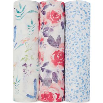 Aden + Anais 3-Pack Silky Soft Swaddling Cloths in Watercolor Garden at Nordstrom