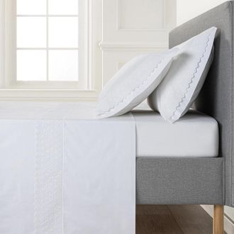 Casa da Laura S&aacute;banas 100% algod&oacute;n 300 hilos bordado blanco cama 150/160 2 almohad