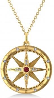 Allurez Compass Pendant For Men Ruby & Diamond Accented 14k Yellow Gold (0.38ct)