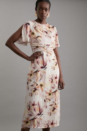 Karen Millen Tall Abstract Floral Satin Crepe Woven Midi Dress