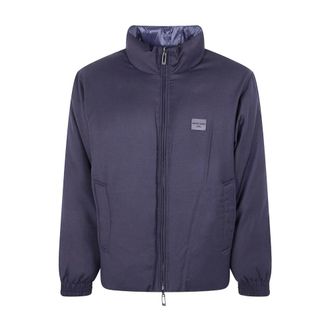 Emporio Armani Winter Jackets, male, Blue, 3XL, Blue Zip-Up High Neck Coat