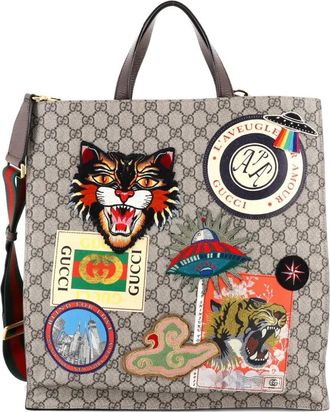 Gucci Courrier Convertible Soft Open GG Coated Canvas with Applique North South tote bag - Bruin