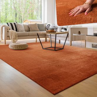 Paco Home Paco Home Alfombra Moderna Para Sal&oacute;n A Pelo Corto Lavable Suave Uni Efecto Piel Antideslizante 160x220 Cm, Cobre