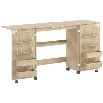 HOMCOM Mesa de costura 160x40x81.5 cm roble