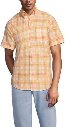 Lands End Traditional Fit Short Sleeve Madras Shirt in Subtle Apricot/yellow Plaid at Nordstrom, Size Xx-Large