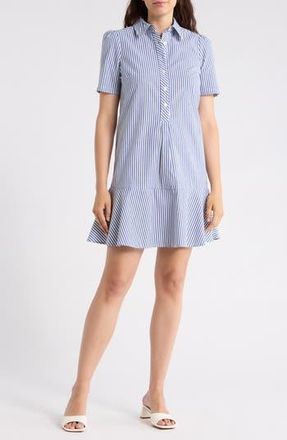 Tommy Hilfiger Ruffle Hem Cotton Shirtdress in Nouvean Navy at Nordstrom Rack, Size 12