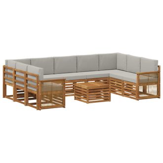 vidaXL Conjunto De Sof&aacute;s De Exterior 10 Uds. Natural Y Gris Claro Vidaxl