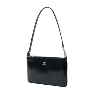 Courr&egrave;ges Womens Calfskin Leather Shoulder Bag Black