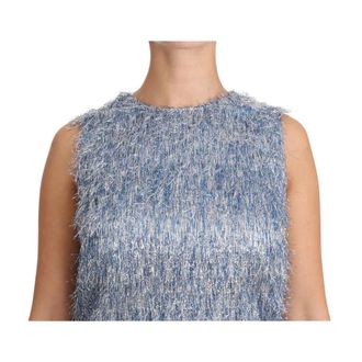 Dolce & Gabbana Kleedjes, Dames, Blauw, L, Polyester, Jurk met Metallic Franjes