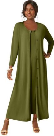 Jessica London 2-Piece Stretch Knit Duster Set in Moss Green at Nordstrom, Size 28