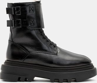 AllSaints Cow Leather Zoe Lace Up Shearling Lined Leather Boots, Size: UK 6/US 9/EU 39