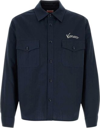 Kenzo Varsity Geborduurd Overshirt - Heren - Casual Overhemden - Blauw - M - Katoen - Overhemden