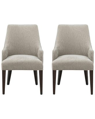 Manhattan Comfort Set Of 2 Beever Chenille Dining Armchairs With Rubberwood Legs