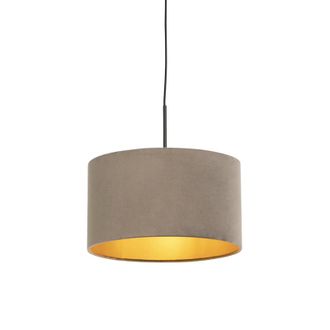 QAZQA R&uacute;stico L&aacute;mpara Colgante Con Pantalla De Terciopelo Topo Y Dorado 35 Cm - Combi Acero /textil Cil&iacute;ndra /alargada /redonda Adecuado Para Led Max. 1 X 6
