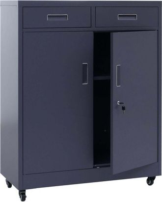 Hhg [NON UTILIZZATO] Armadio portadocumenti HHG-451, per ufficio, ante scorrevoli, cassetti con serratura, acciaio 116x90x40cm, grigio scuro