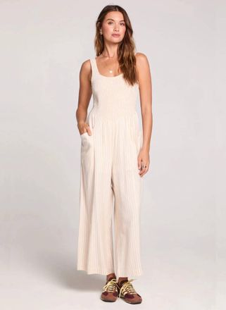 Saltwater Luxe Leia Striped Tank Jumpsuit In Beige