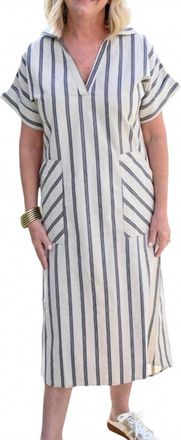 Starkx Linen Stripe Elaine Dress In Ecru