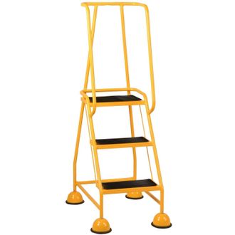 Loops 3 Tread Mobile Warehouse Steps YELLOW 1.43m Portable Safety Ladder & Wheels