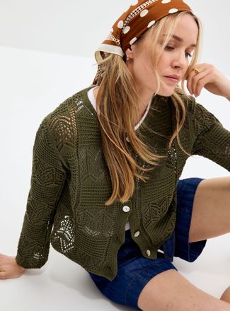 Contemporaine Womens Mosaic crochet-effect Cardigan Sweater Exclusive collection from Italy
