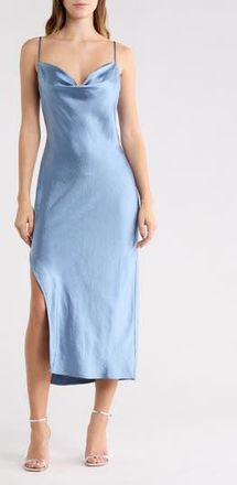 Open Edit Cowl Neck Satin Slipdress in Blue Rhythm at Nordstrom Rack, Size X-Small
