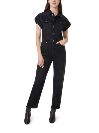 Habitual Rolled Sleeve Denim Jumpsuit In Black