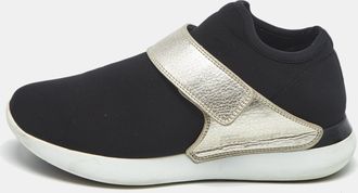 Ferragamo Black/gold Leather And Neoprene Palau Sneakers