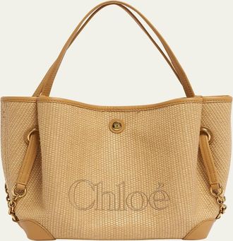 Chlo&eacute; Clover Small Raffia-Effect Tote Bag
