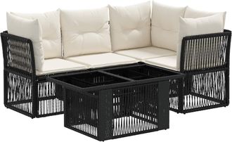 vidaXL Conjunto De Sof&aacute;s De Jard&iacute;n 5 Uds. Negro Rat&aacute;n Sint&eacute;tico Vidaxl