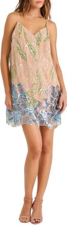Helsi Lana Bead Embellished Cocktail Minidress in Blue Floral at Nordstrom, Size X-Small