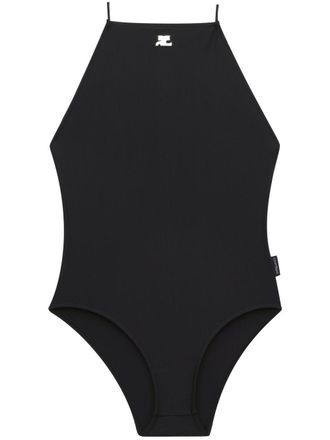Courr&egrave;ges logo-patch detail swimsuit - Black