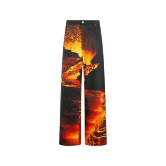 Roberto Cavalli Wide Jeans, female, Multicolor, Size: 2XS Stretch Denim Jeans With Lava Print
