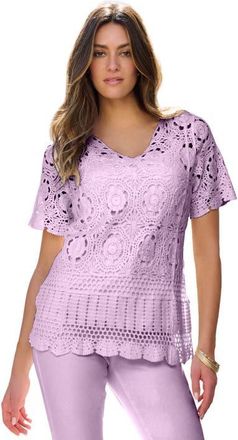 Roaman's Plus Size Medallion Pattern French Crochet Sweater Top in Pale Lavender at Nordstrom, Size Medium