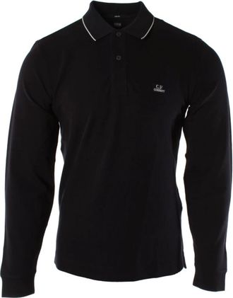 C.P. Company Stretch Piquet Polo met Lange Mouwen - Heren - Polos - Blauw - M - Katoen - Tops