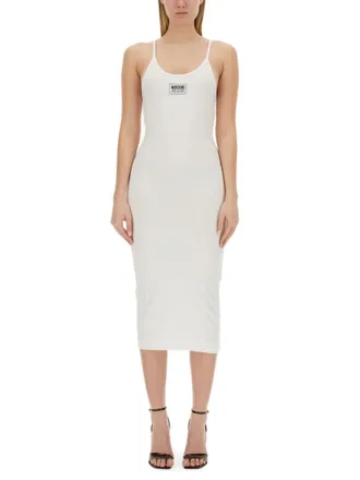Moschino White Knitted Scoop Neck Midi Dress