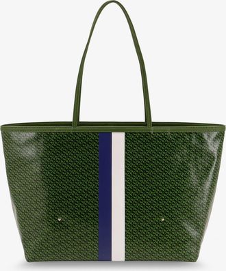 Tory Burch Womens The Racer Tote Shoulder Bag Green Tela Spalmata