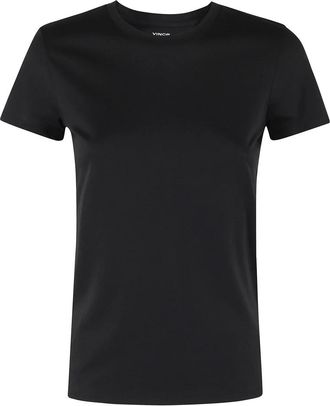 Vince Essential Pima Cotton T-shirt met ronde hals - Dames - T-shirts - Zwart - XS - Katoen - Tops