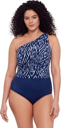 Trimshaper Heather One Shoulder One-Piece Control Swimsuit in Moroccan Maze at Nordstrom, Size 12