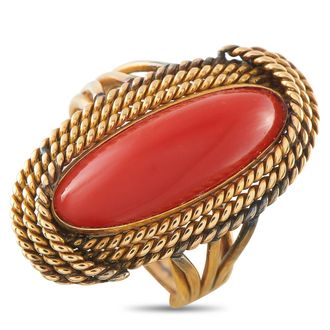 Luxury Bazaar Vintage 14K Yellow Gold Coral Cocktail Ring MF07-063026