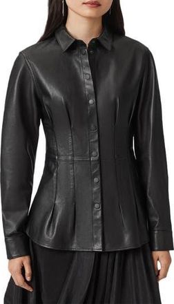 AllSaints Larson Lea Leather Jacket in Black at Nordstrom Rack, Size 8 Us / 12 Uk