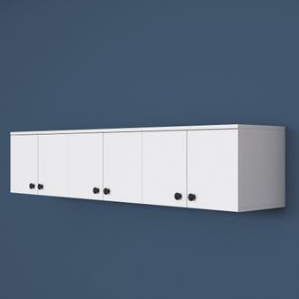 Dmora Mueble Colgante Jelsi, 6 Puertas, 3 Espacios, Apertura Abatible, 180x44h Cm Blanco