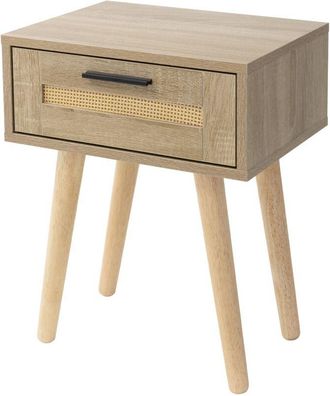 ML Design Ml-design - Mesita De Noche Con Caj&oacute;n 40x50,5x30 Cm Mueble Estilo R&uacute;stico De Madera Aspecto De Roble Y Rat&aacute;n, Armario Con Patas Para Sal&oacute;n, Comedor, D