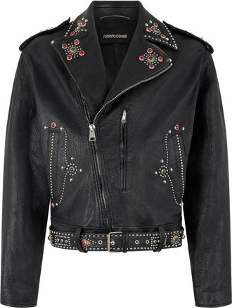 Roberto Cavalli Giacca biker in pelle con borchie - Nero